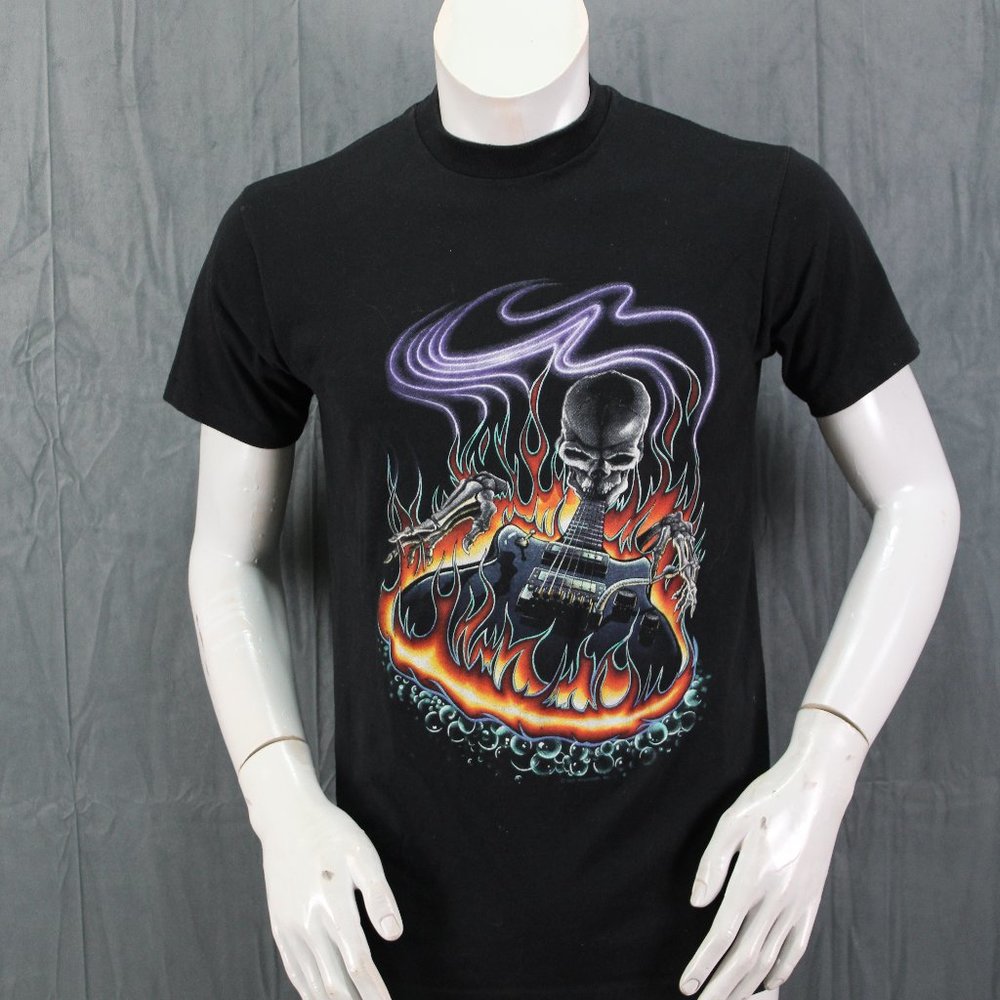 Vintage Graphic T-shirt - Heay Metal Skeleton and Guitar by Holoubek - Men's M